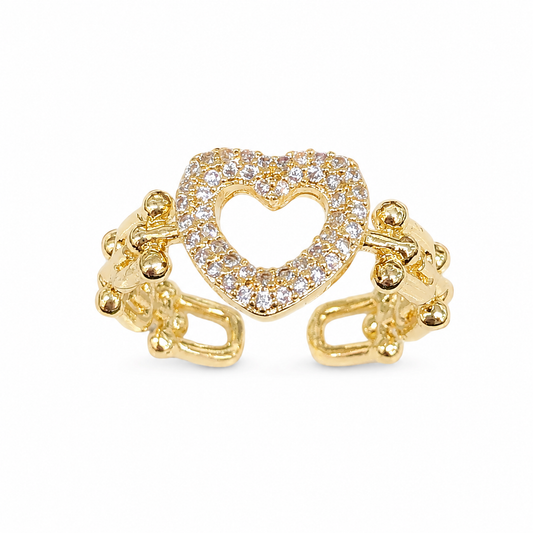 Gold Heart U Link Adjustable Ring