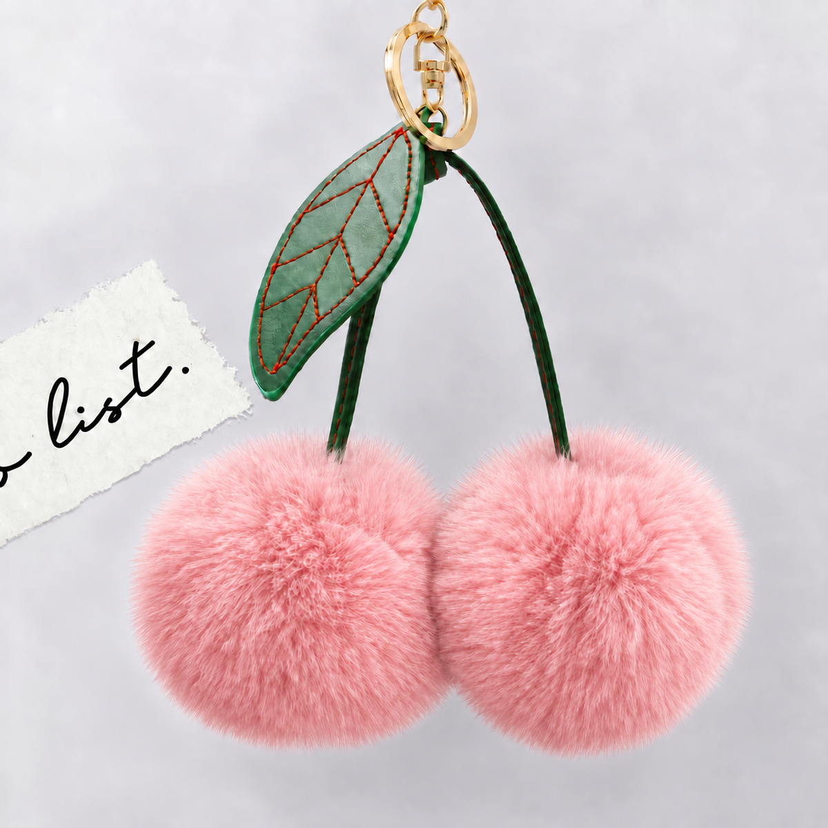 Fluffy Double Pom Pom Cherry Keychain