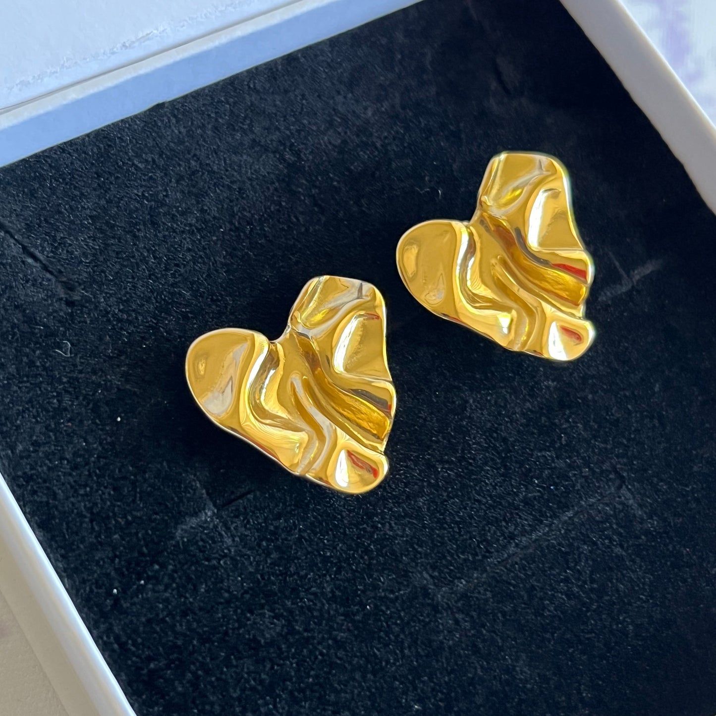 Gold Plated Molten Heart Earrings