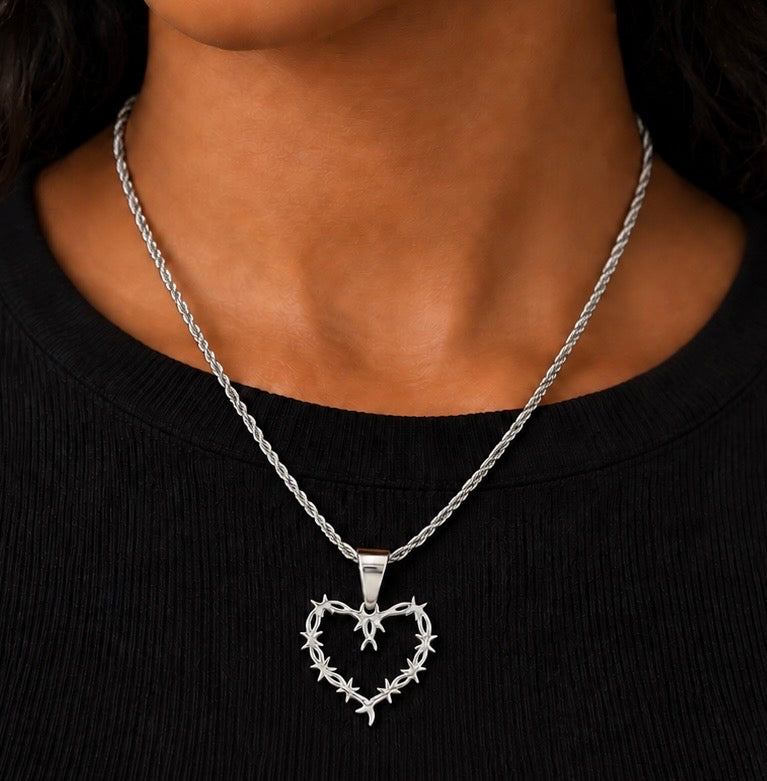 Silver Barbed Heart Pendant Necklace
