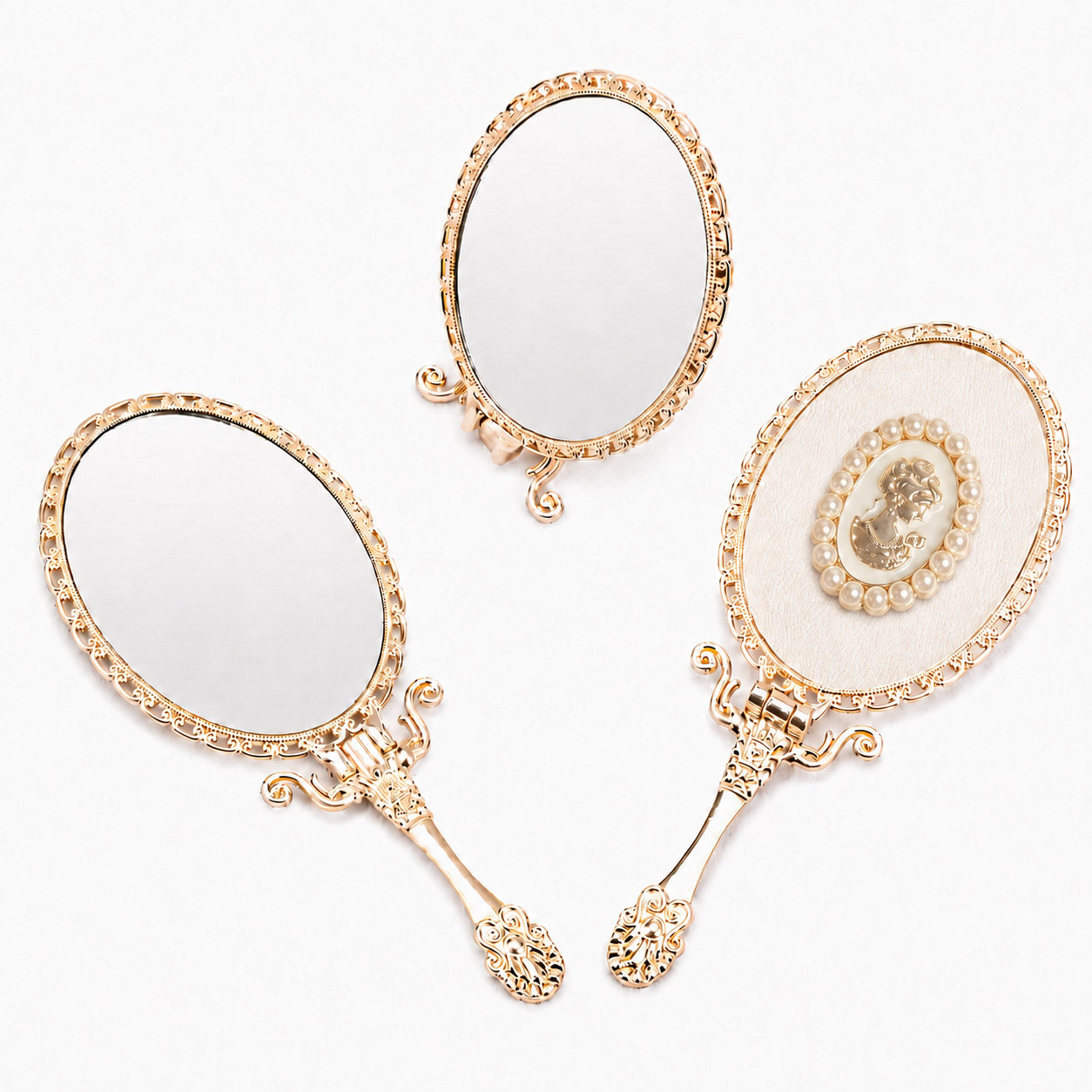 Vintage Gold Cameo Handheld Vanity Mirror