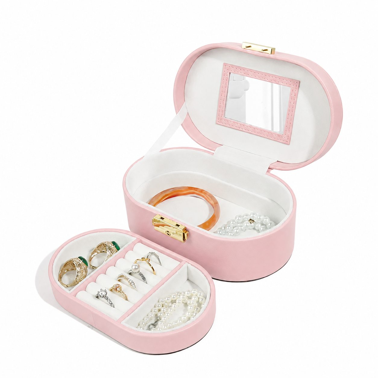 Pink Two-Tier Travel Jewelry Box