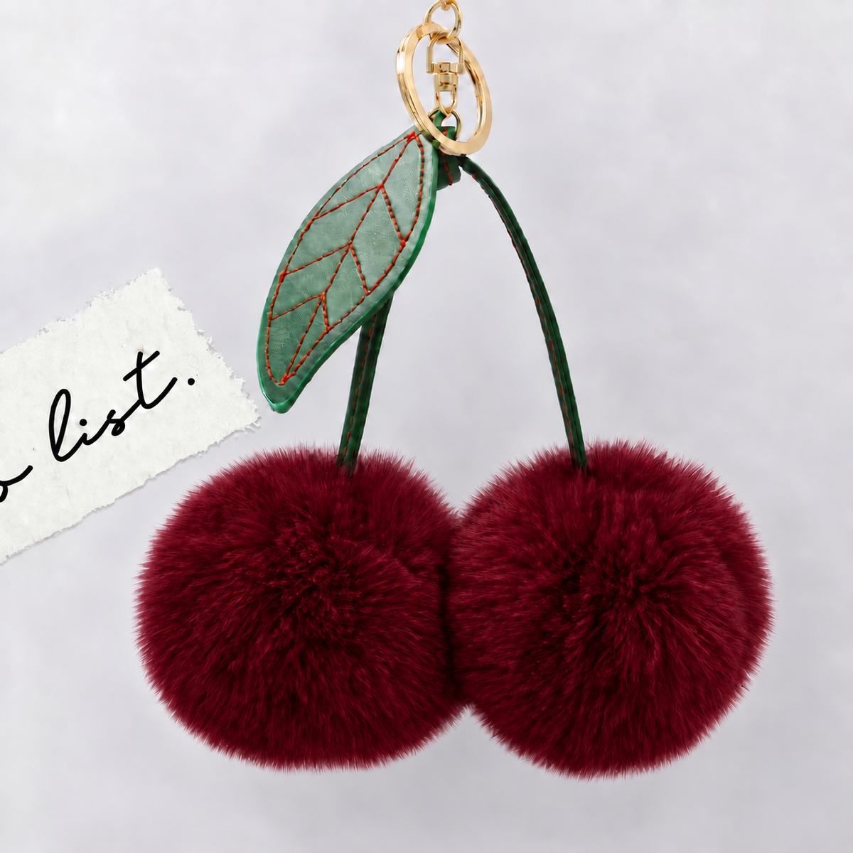 Fluffy Double Pom Pom Cherry Keychain