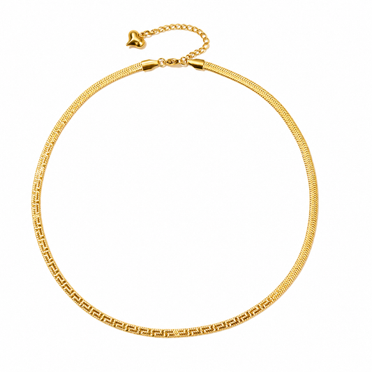 Gold Greek Key Herringbone Necklace
