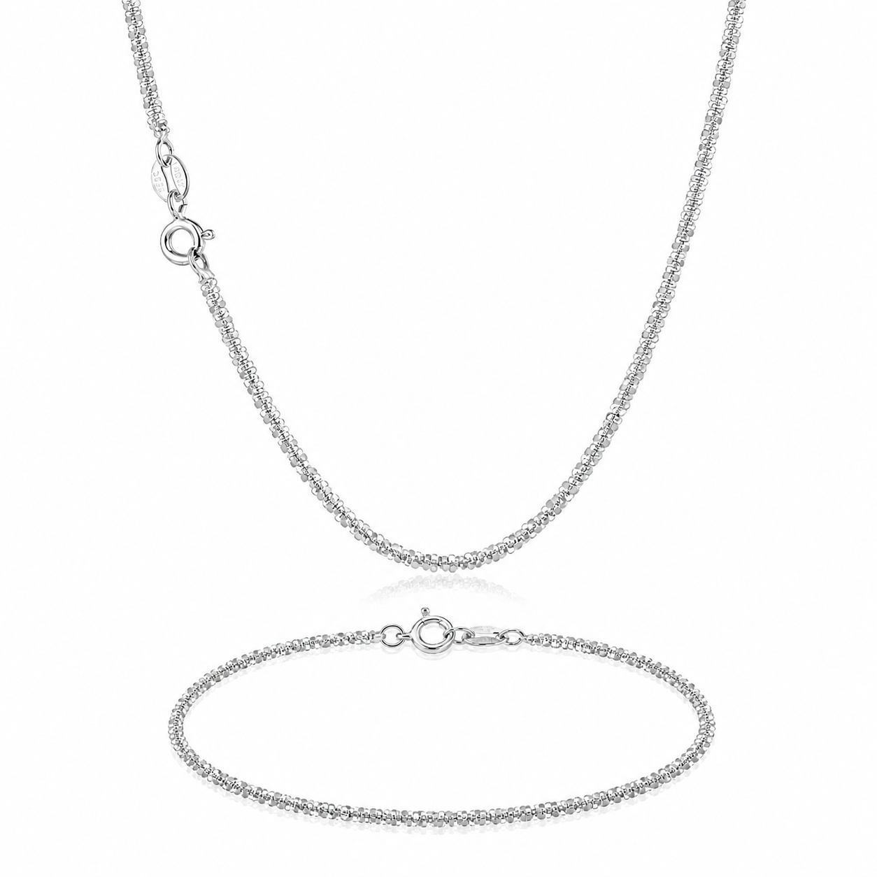 Silver Diamond-Cut Popcorn Chain Jewelry Set
