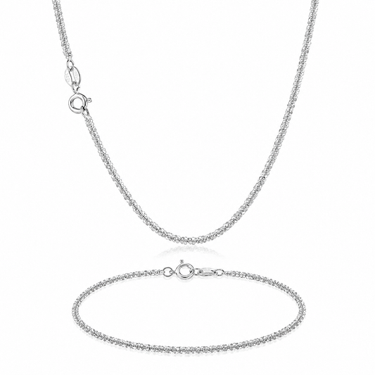 Silver Diamond-Cut Popcorn Chain Jewelry Set