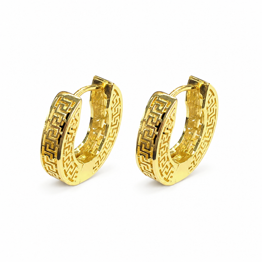 Gold Greek Key Huggie Hoop Earrings