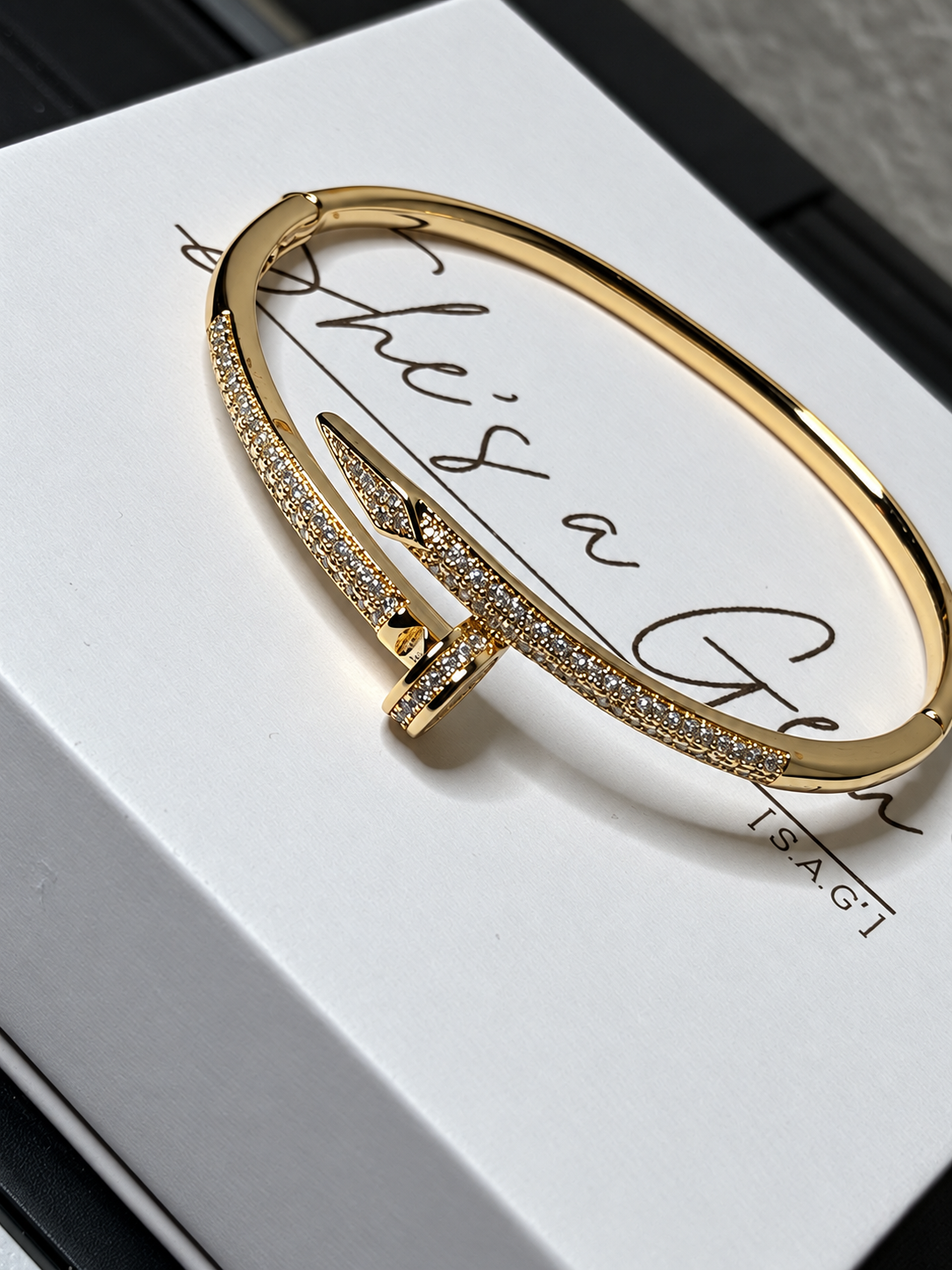 Gold Tone Pavé Nail Bangle Bracelet