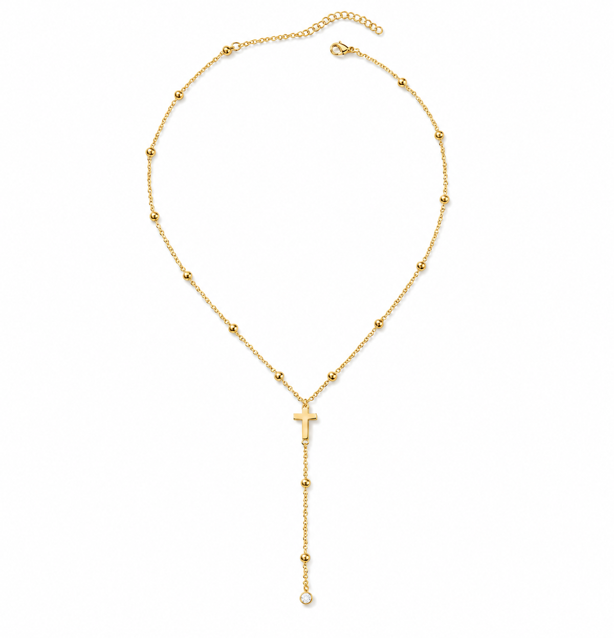 Gold Beaded Cross Y Necklace