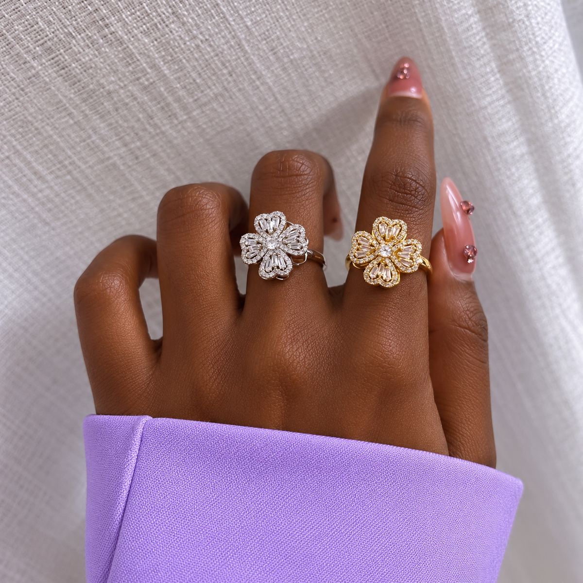 Gold Crystal Flower Statement Ring