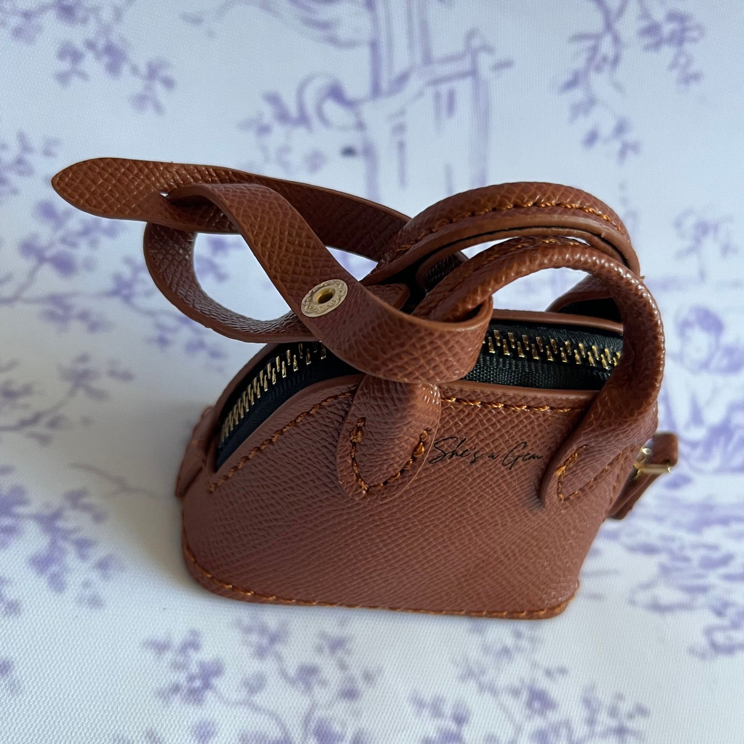 Brown She’s a Gem Mini Handbag Charm – Luxury Purse Keychain Accessory
