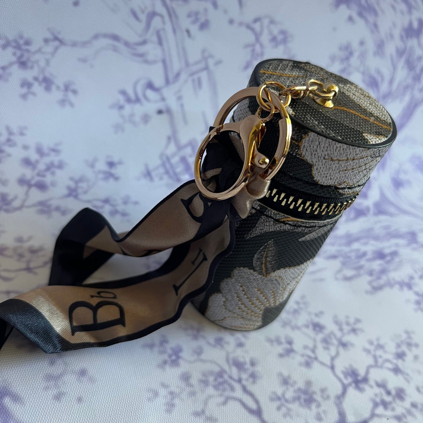 Black Floral Essentials Bag Charm