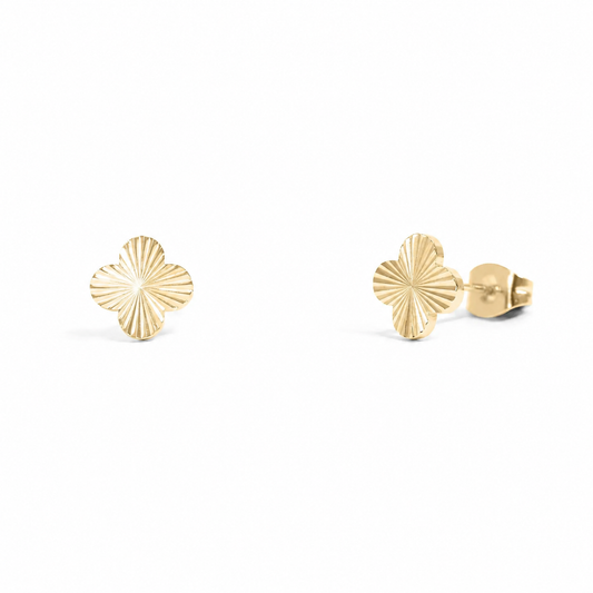 Gold Textured Four-Leaf Clover Stud Earrings