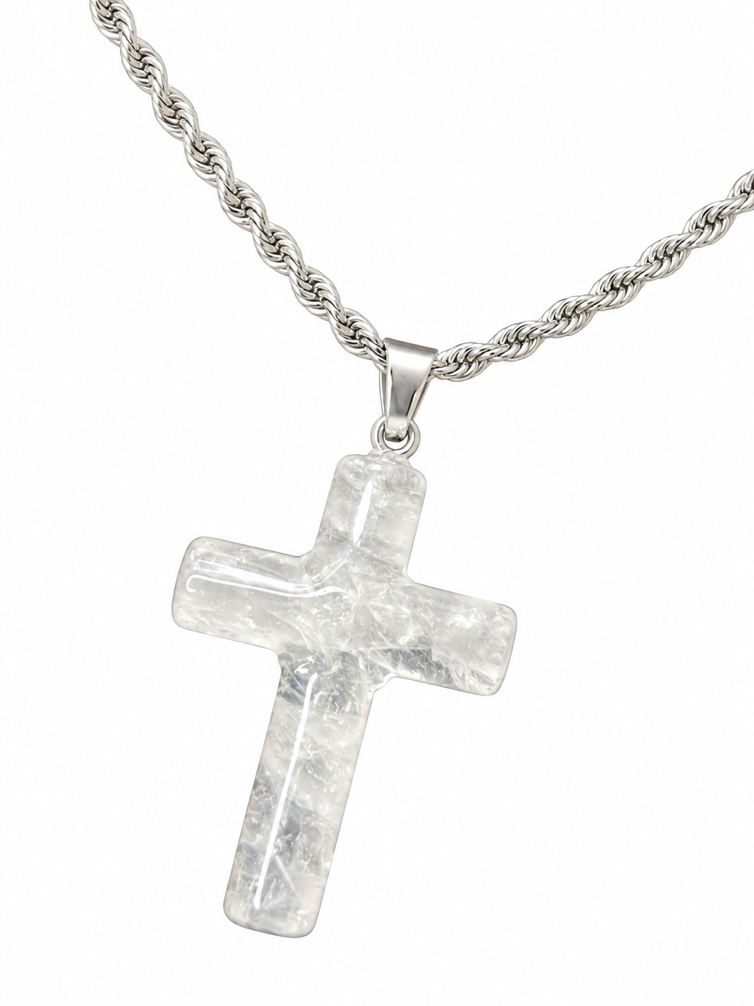 Silver Clear Crystal Cross Pendant Necklace