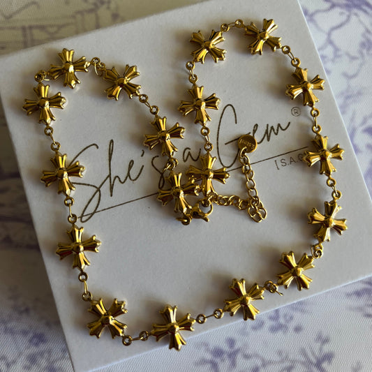 Saint Luxe Cross Charm Necklace & Bracelet Set