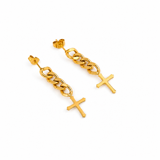 Cross Chain Drop Earrings