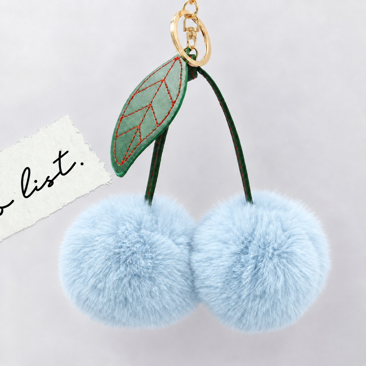 Fluffy Double Pom Pom Cherry Keychain