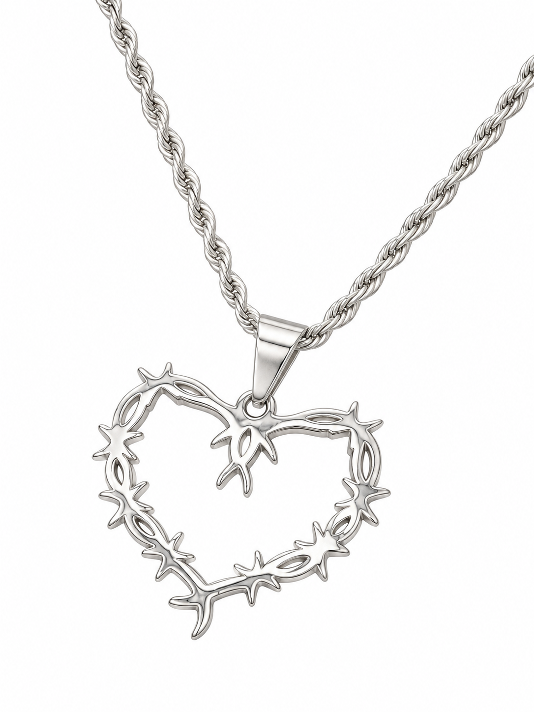 Silver Barbed Heart Pendant Necklace