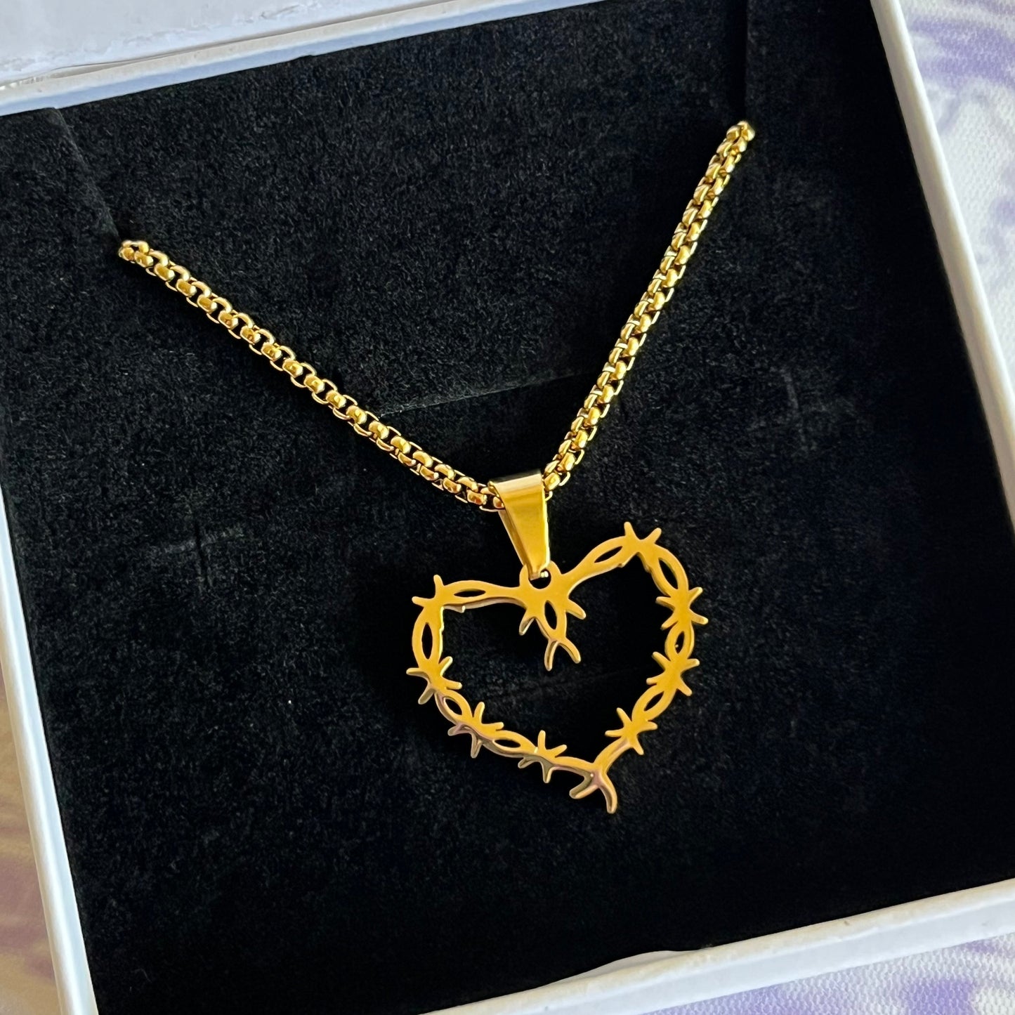 Golden Thorn Heart Necklace
