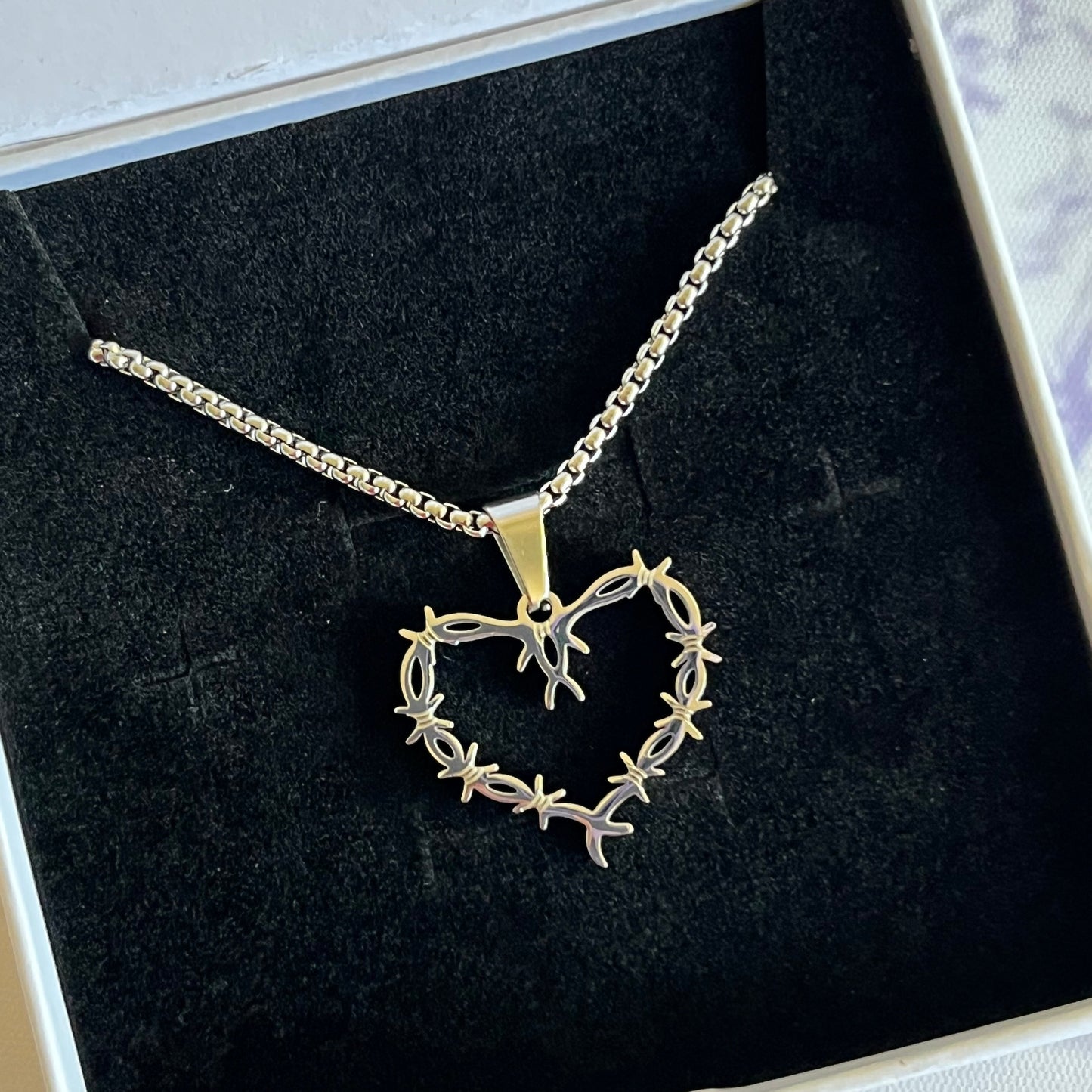 Silver Thorn Heart Necklace