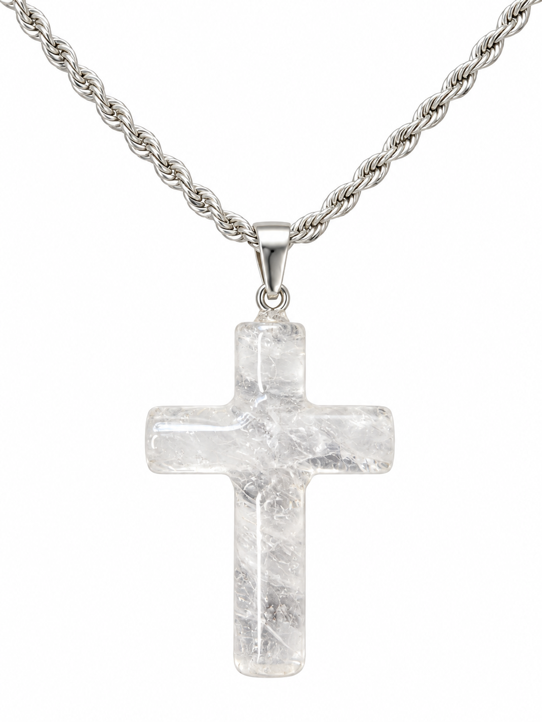 Silver Clear Crystal Cross Pendant Necklace