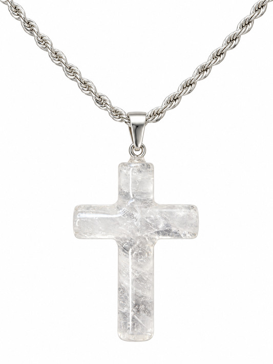 Silver Clear Crystal Cross Pendant Necklace