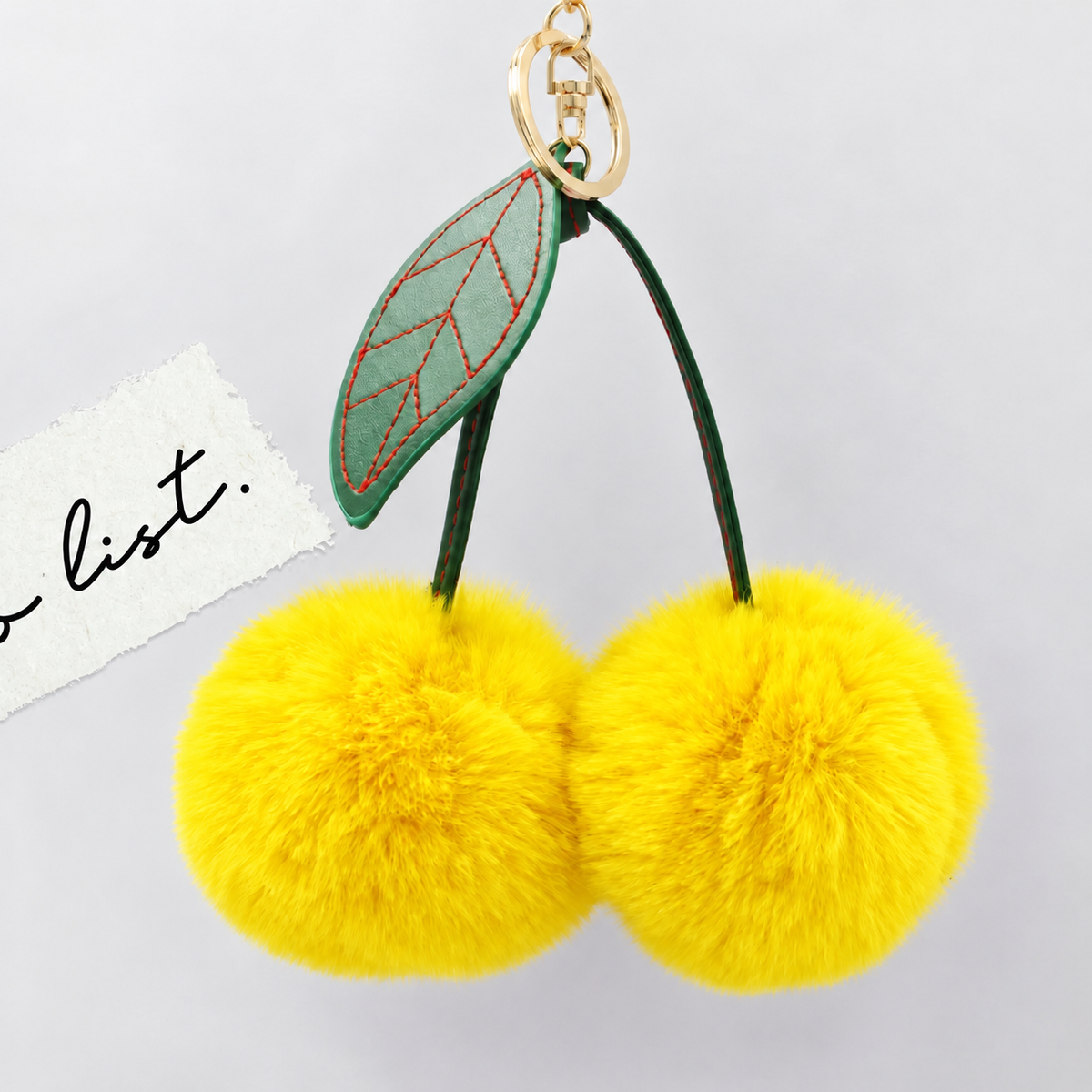 Fluffy Double Pom Pom Cherry Keychain