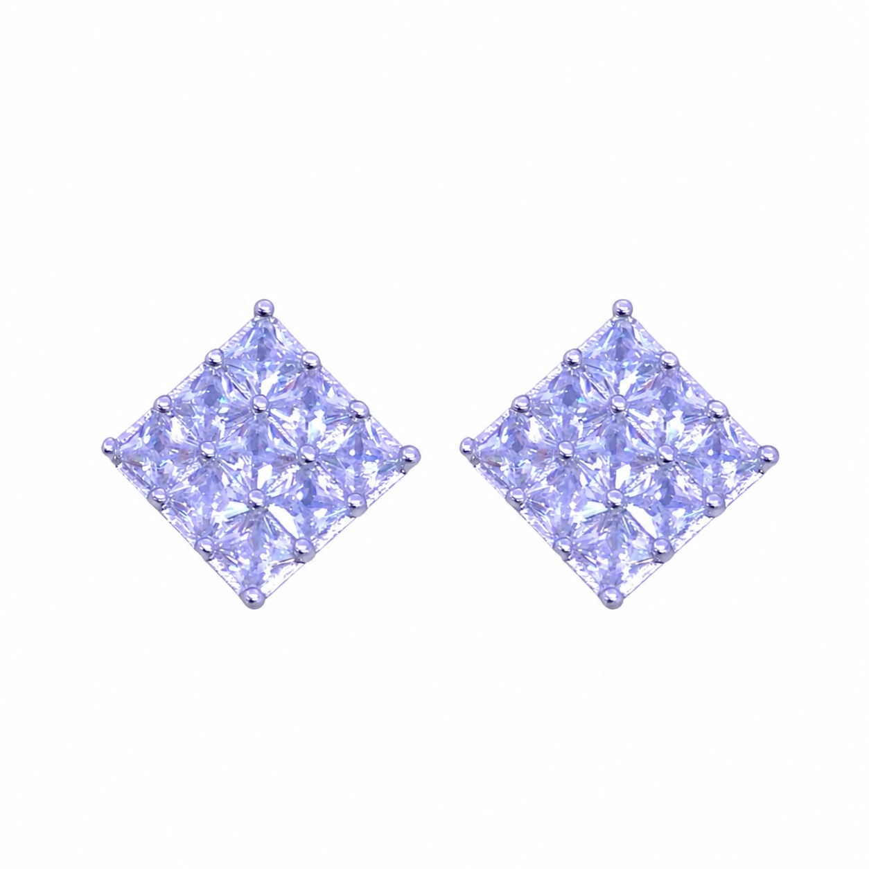 Silver Square Pave Stud Earrings