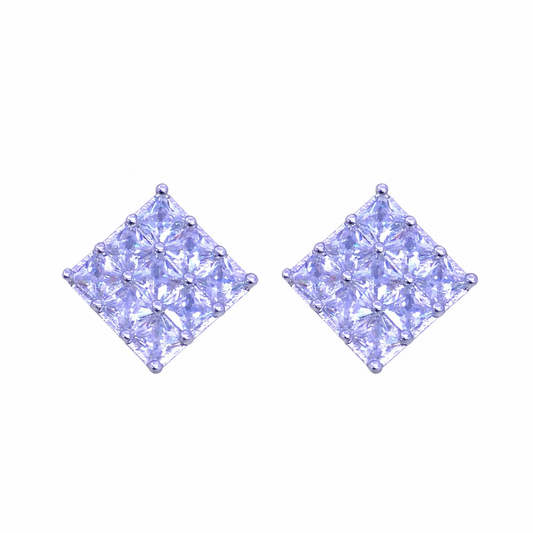 Silver Square Pave Stud Earrings