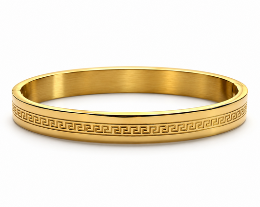 Gold Greek Key Bangle Bracelet