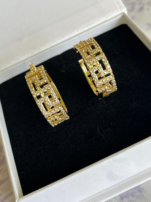 Gold Filled Greek Key Hoop Earrings