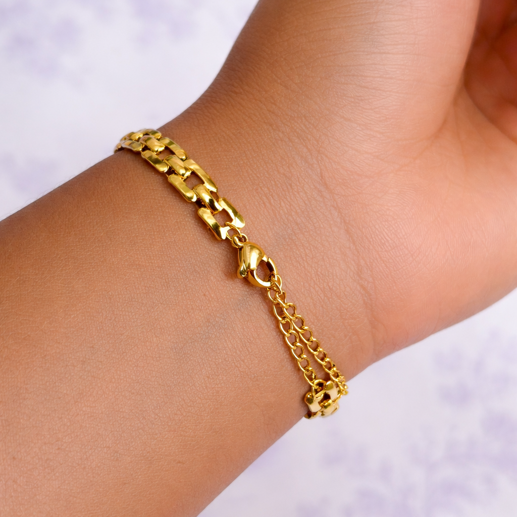 18K Gold Plated Stainless Steel Heart Link Bracelet