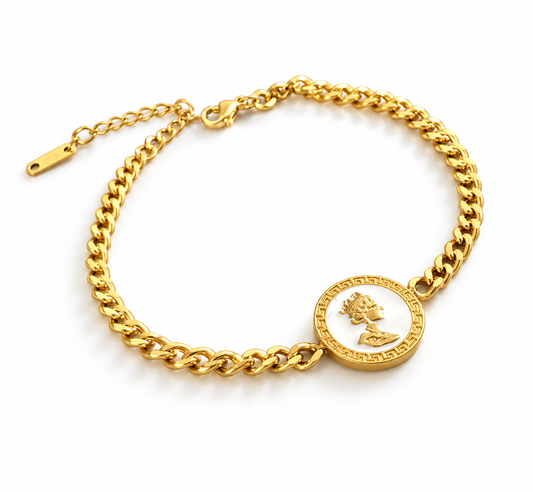 Gold Cameo Medallion Chain Bracelet