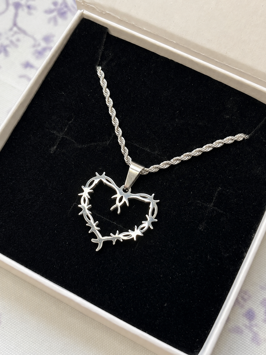 Silver Barbed Heart Pendant Necklace