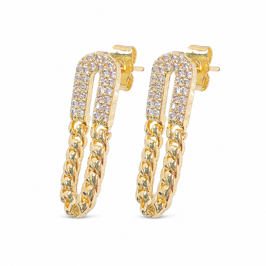 Gold Zircon Chain-Link Drop Earrings