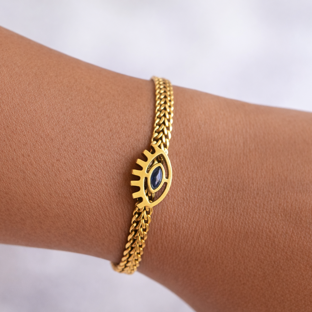 18K Gold Plated Stainless Steel Evil Eye Chain Bracelet