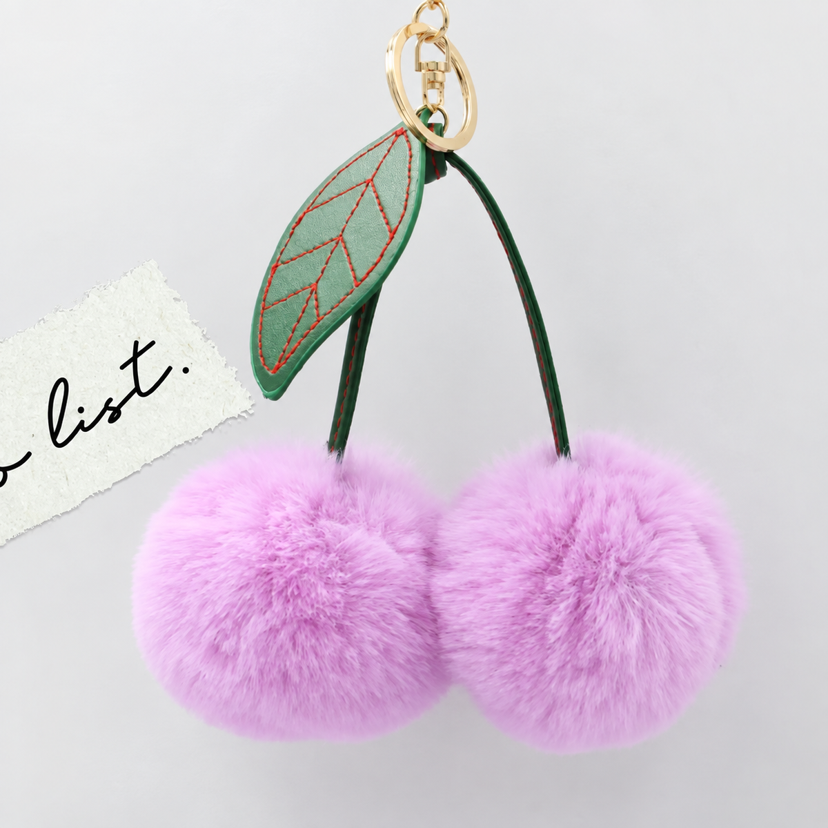 Fluffy Double Pom Pom Cherry Keychain