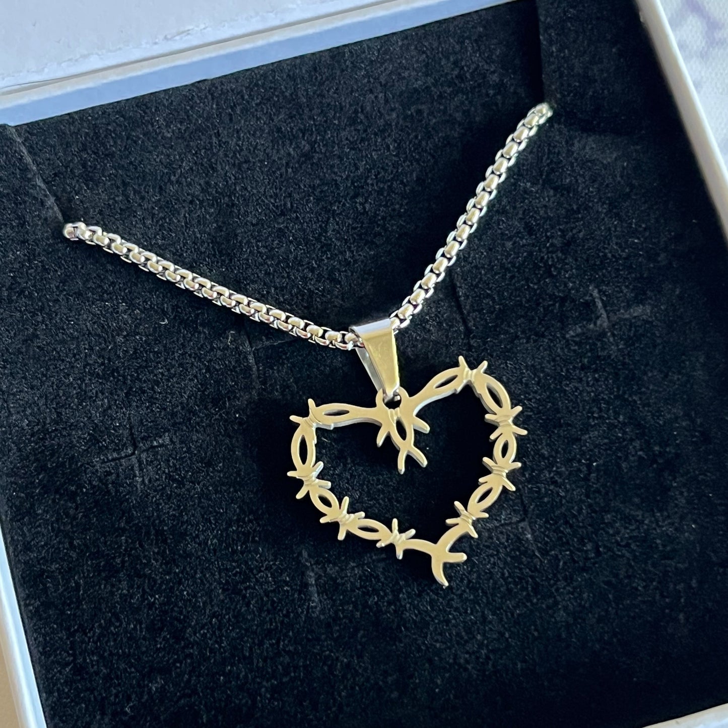 Silver Thorn Heart Necklace