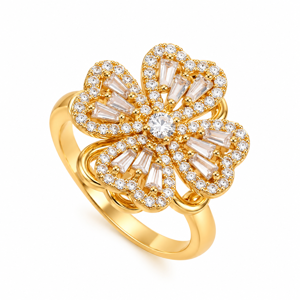 Gold Crystal Flower Statement Ring