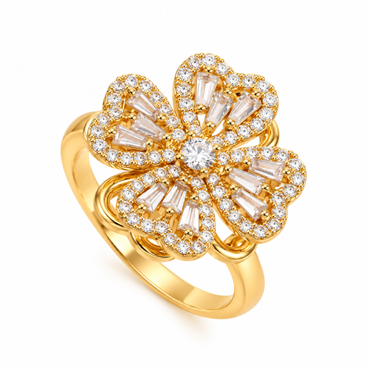 Gold Crystal Flower Statement Ring