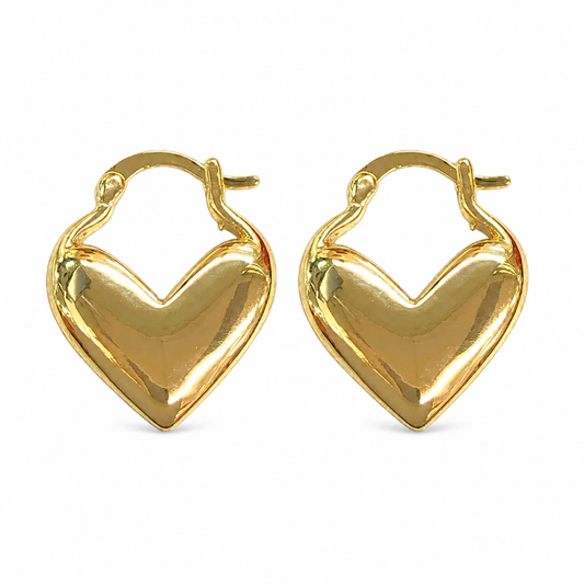 Gold Puffy Heart Hoop Earrings