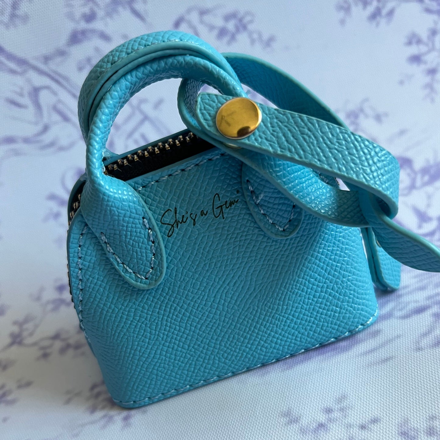 Blue She’s a Gem Mini Handbag Charm – Luxury Purse Keychain Accessory