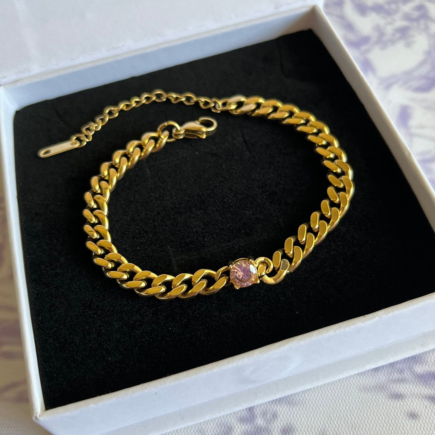 Pink Gem Cuban Link Bracelet