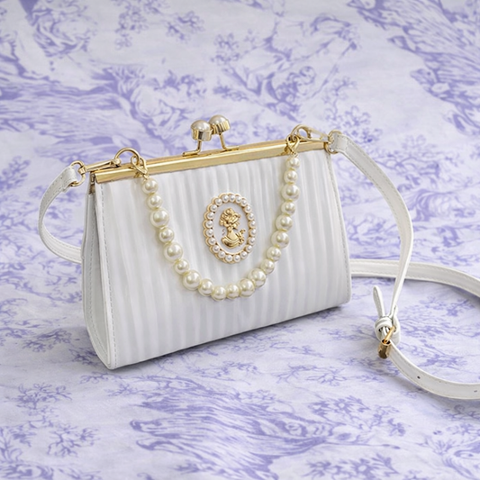 Elegant Pearl- Inspired Vintage Cameo Head Purse- Gold and White