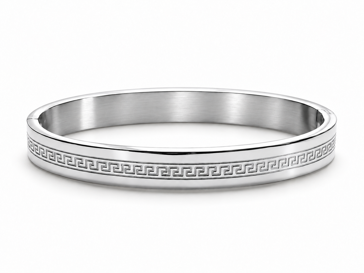 Silver Greek Key Bangle Bracelet