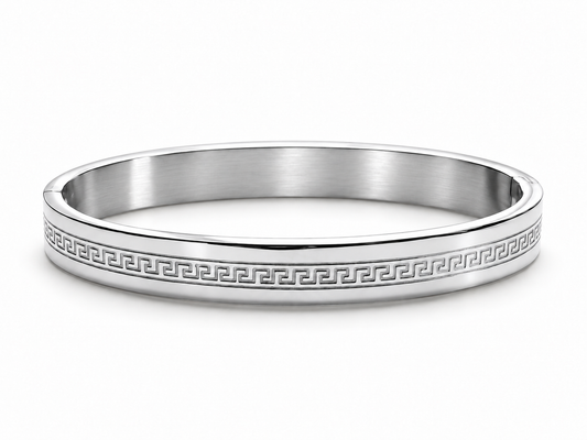 Silver Greek Key Bangle Bracelet