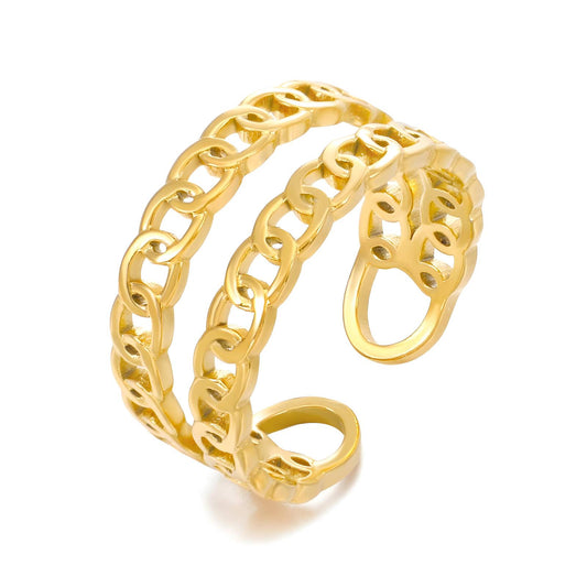 Gold Double-Chain Open Wrap Ring
