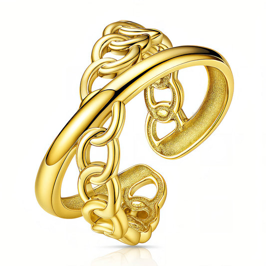 Gold Chunky Chain Open Statement Ring