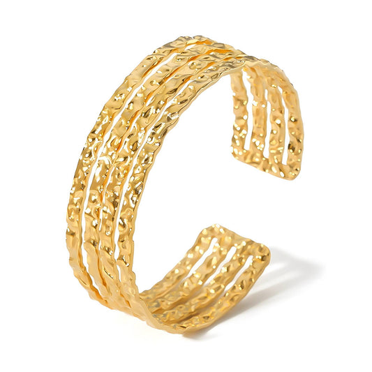 Gold Hammered Multi-Band Open Cuff Bracelet