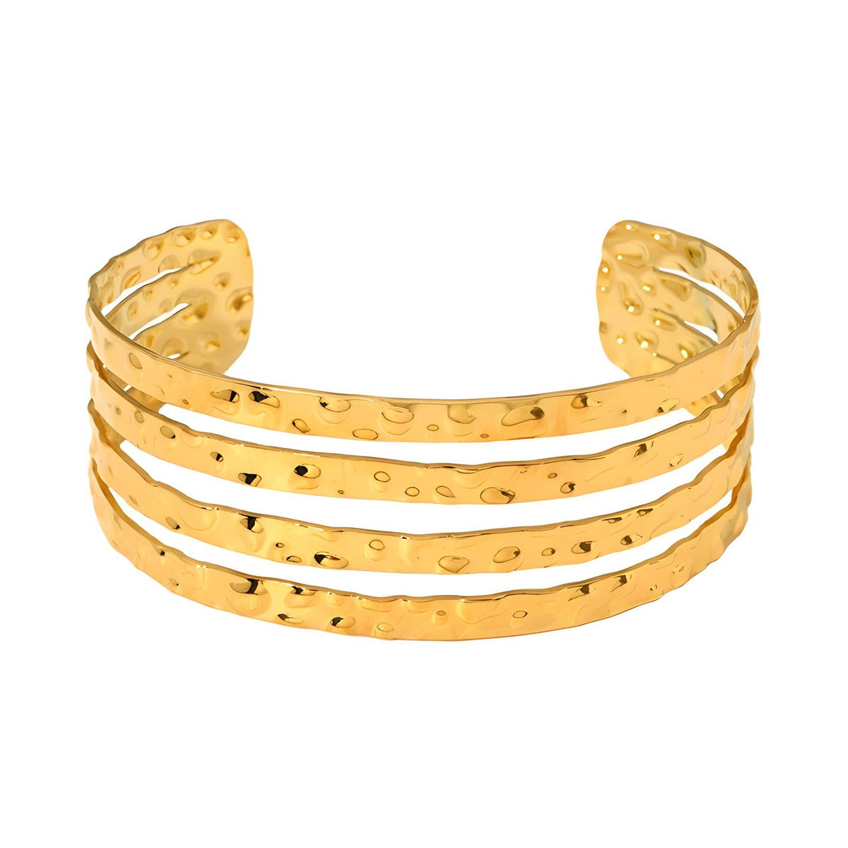 Gold Hammered Multi-Band Open Cuff Bracelet